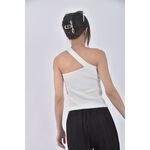 (S) 【霓霓私服】修身短版質感削肩坑紋白色上衣二手衣, , large