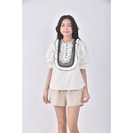 (S) self portrait質感棉質木耳邊白色短袖上衣二手衣, , large