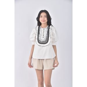 (S) self portrait質感棉質木耳邊白色短袖上衣二手衣