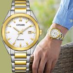 CITIZEN 星辰 限量 光動能八角形經典大三針手錶 送禮推薦-銀x金/38mm BM7624-82A, , large