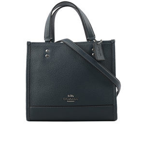 COACH Dempsey Tote 22 銀字荔枝皮革二用托特包/單寧藍
