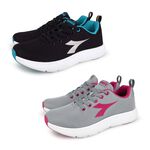 DIADORA迪亞多那 輕量專業慢跑女鞋 女運動鞋 慢跑鞋 時尚 撞色 透氣 散熱 保護後跟 耐磨 止滑 黑綠 灰桃紅, , large