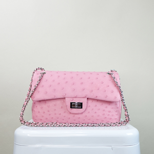 【M2nd】 Ostrich Class Flap Bag with Chain