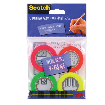 【龍品文創】3M 812R4入 螢光標示膠帶補充包