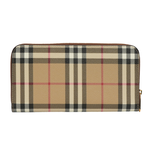 BURBERRY Vintage 格紋皮革ㄇ形拉鍊皮夾/米色/樺木棕色, , large