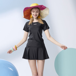 Monina Taiwan-made short-sleeved skirt and pants two-piece swimsuit pure black