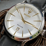 [星晴錶業]MASERATI手錶,42mm,R8851118002白色錶面銀錶殼深黑色真皮皮革錶帶款, , large