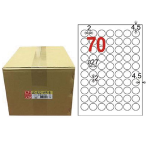 【龍德】LONGDER三用電腦標籤A4 70格 圓型標籤 直徑27mm可再貼1000張/箱LD-822-WR-B(適用雷射、噴墨、影印)