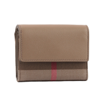 BURBERRY Lancaster 牛皮及帆布格紋三折短夾/栗子色/棕色, , large