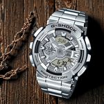 CASIO 卡西歐 G-SHOCK 工業風大錶殼金屬雙顯手錶 送禮推薦-銀 GM-110D-8A, , large