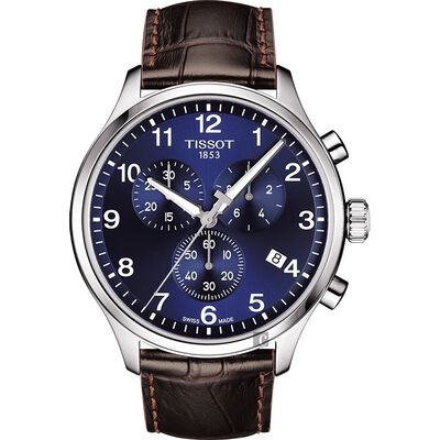 TISSOT天梭 韻馳系列 Chrono XL計時手錶-藍x咖啡/45mm T1166171604700