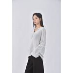 (L) net質感V領白色長袖上衣二手衣, , large
