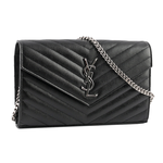 YSL V紋荔枝皮銀色LOGO WOC 斜背包/黑色, , large