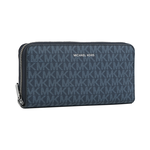 Michael Kors Cooper 銀字滿版塗層帆布ㄇ形拉鍊直式長夾(深藍色), , large