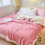 【FOCA】Coral pink | Three-dimensional woven jacquard warm wool sherpa double-sided blanket (150X200cm), , large