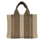 CHLOE' Woody 帆布拼牛皮手提/斜背二用托特包/小/深堅果色, , large