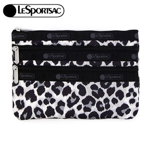 Lesportsac 3-zip Cosmetic 三層拉鍊化妝包 送禮-柔影豹紋