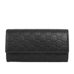 GUCCI GG Logo 滿版壓紋牛皮翻蓋二折長夾/黑色, , large