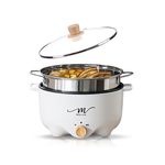 【MOLIJIA】3L-M22 Multifunctional Non-stick Electric Hot Pot + M2209 Stainless Steel Steamer - White Wood Grain, , large