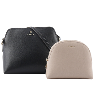 FURLA Camelia 雙色附小袋迷你斜背包/黑色/芭蕾粉