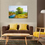 【御畫房】溪邊牧牛 國家一級畫師手繪油畫60×90cm(VF-07), , large