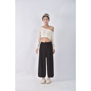 (S) 高腰雪紡氣質黑色長褲二手衣