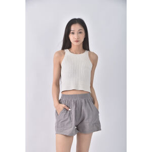 (S) 高腰棉質純棉灰色短褲二手衣