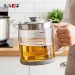 SHCJ 耐熱玻璃瀝油壼1000ml 濾油瓶 玻璃油壺 過濾油渣 炸物油瓶 倒油罐 油渣油瓶, , large