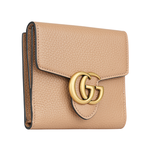 GUCCI Marmont 金色標誌粒紋皮革釦式二折短夾/裸粉色, , large