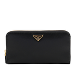 PRADA 三角牌Logo水波紋皮革ㄇ型拉鏈長夾/黑色, , large