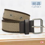 【CH-BELT 銓丞皮帶】新潮雙配色 打釘造型 純棉織帶 男休閒腰帶(卡其), , large