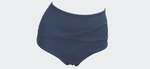 QXHEE.T.Made in Taiwan, spliced ​​high-waist butt-friendly swimming trunks (QX totem/smoke blue stripes), , large