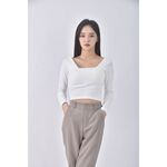 (S) luck修身短版低胸白色長袖上衣二手衣, , large