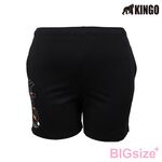 KINGO-大尺碼-女款 抽繩 棉短褲-黑-414302, , large