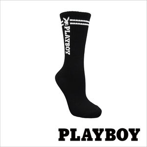 PLAYBOY 線條女中筒襪-黑色