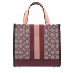 COACH Dempsey Tote 22 緹花拼皮革二用托特包/酒紅色/裸色, , large