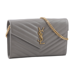 YSL V紋荔枝皮金色LOGO WOC 斜背包/霧灰色, , large
