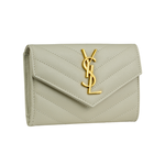 YSL 山形紋荔枝皮金字logo小卡/短夾/復古白, , large
