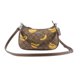 COACH Teri 銀釦香蕉圖案塗層帆布及皮革二用包/卡其/焦糖色, , large