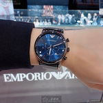 [星晴錶業]ARMANI手錶,44mm,AR00056寶藍色錶面黑錶殼鐵灰色米蘭錶帶款, , large