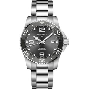 LONGINES 浪琴 深海征服者浪鬼陶瓷潛水機械錶-灰x銀/41mm L37814766