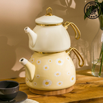 【SOLO歐洲家居】LCW Home 土耳其製 鄉村雛菊 琺瑯壺 子母茶壺 1.1L＋2.3L, , large