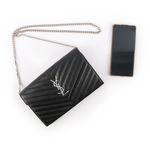 YSL V紋荔枝皮銀色LOGO WOC 斜背包/黑色, , large