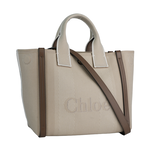 CHLOE' Carry 刺繡標誌帆布小款手提/斜背二用托特包/米色, , large
