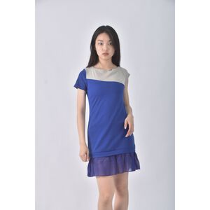 (S) 質感棉質假兩件藍色洋裝二手衣