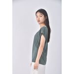 (S) shein質感V領綠色短袖上衣二手衣, , large