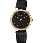 CITIZEN 星辰 光動能雅致米蘭帶女錶-玫瑰金框x黑/30mm EM0577-87E, , large