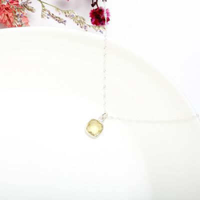 【Angel & Me】氣質 檸檬黃水晶 方形 s925 純銀 項鍊 生日 禮物