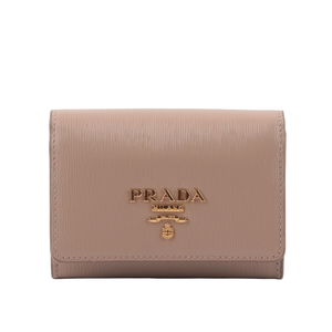 PRADA 浮雕Logo 水波紋皮革翻蓋卡夾/零錢包/藕粉色