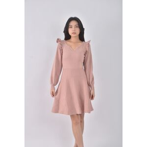 (S) 【依庭私服】yuanzi質感V領粉色洋裝二手衣